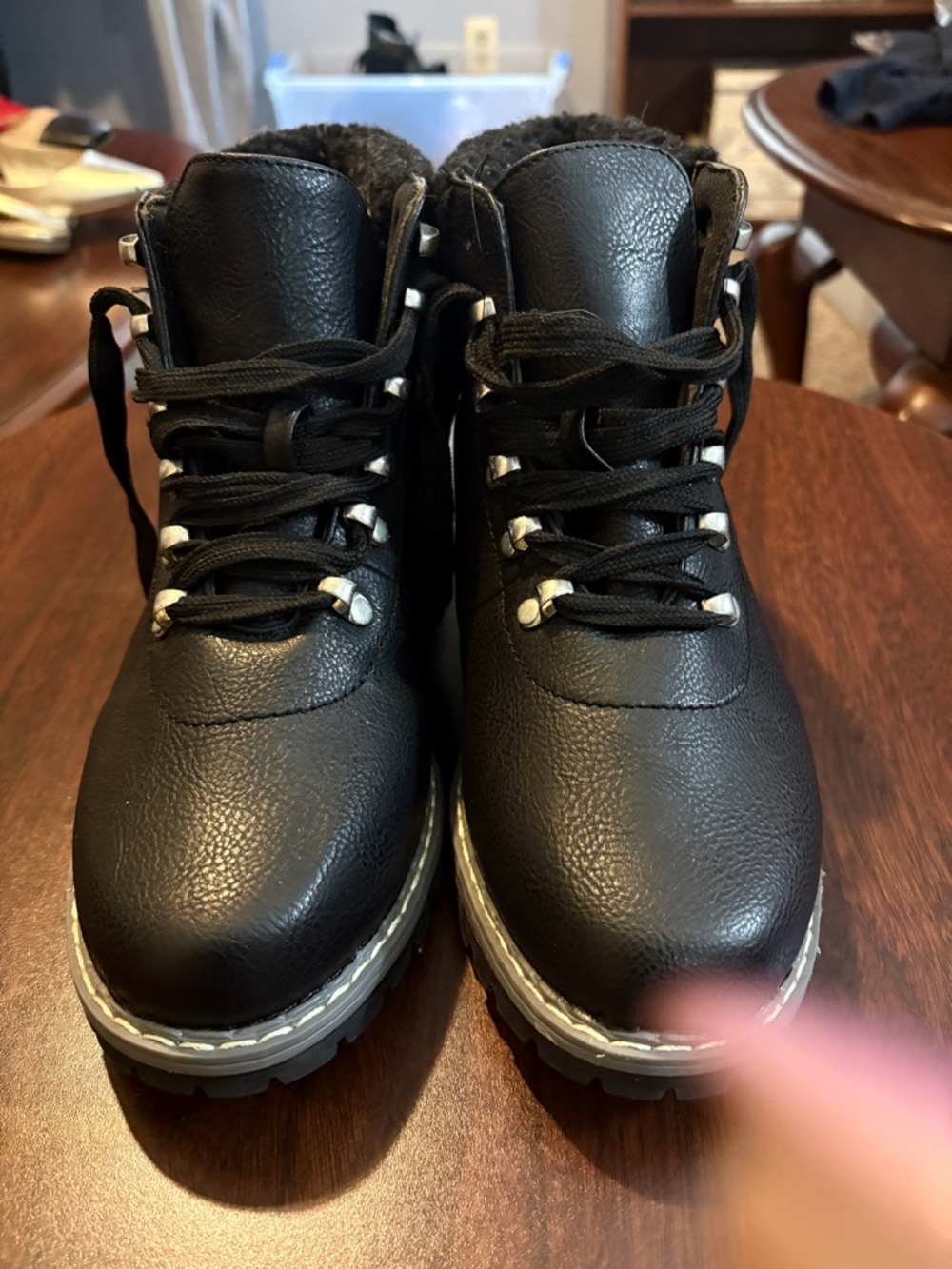 Timberland Black Kids Fur-Cuff Lace-Up Ankle Boots - Picture 3 of 5